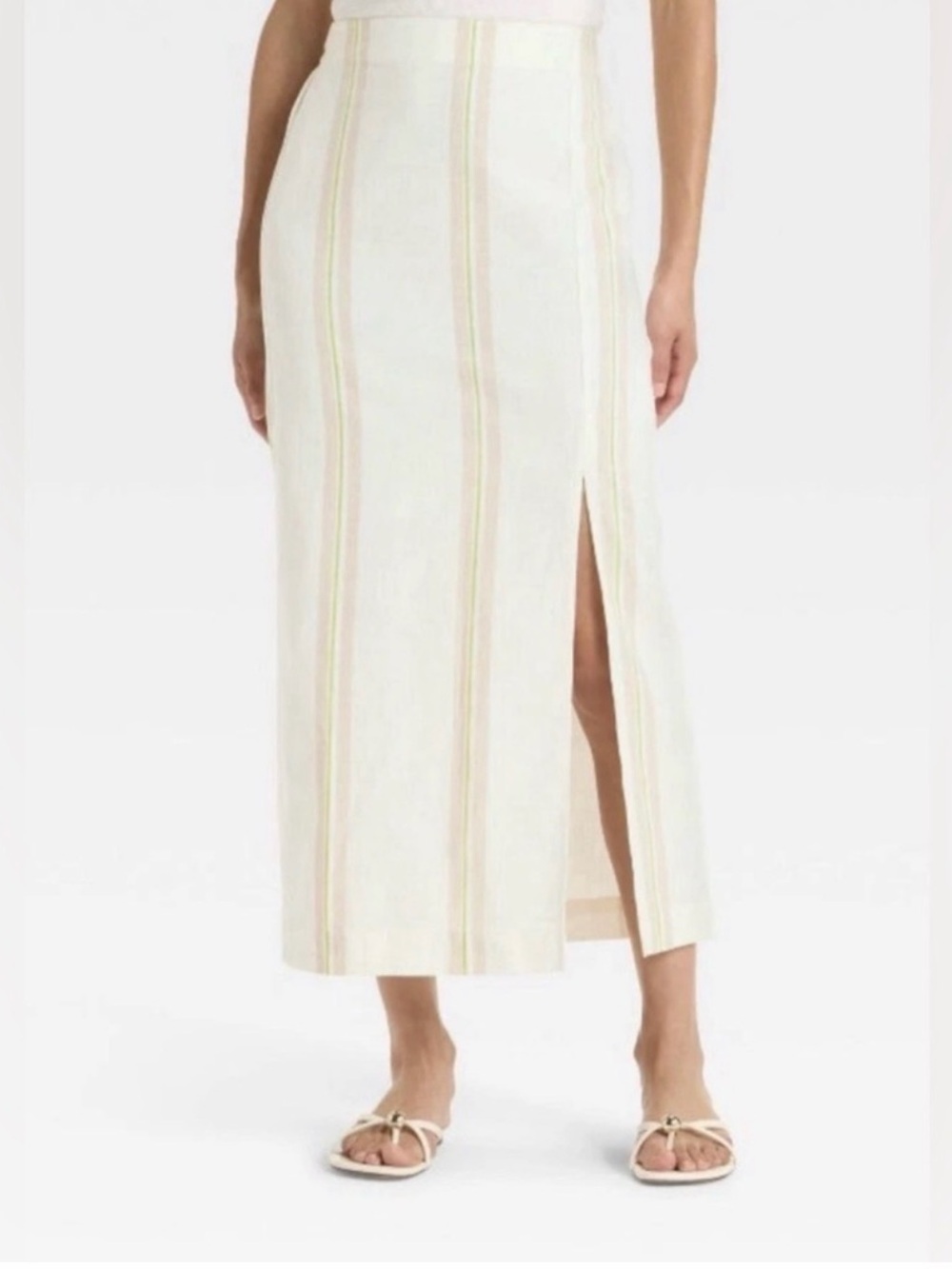 a new day Cream Maxi Skirt with Pastel Stripes and Side Slit